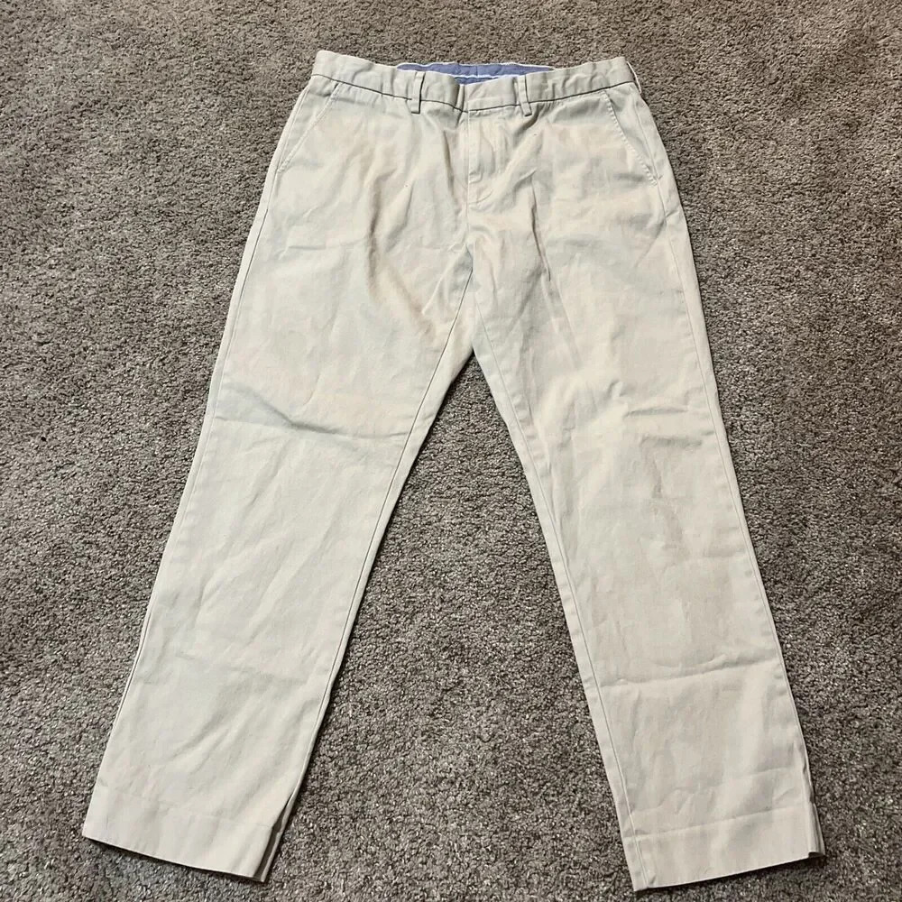 J Crew Mens Pants Khaki Tan Trouser 34x30 Bowery Straight Leg Cotton Chino Slim‎